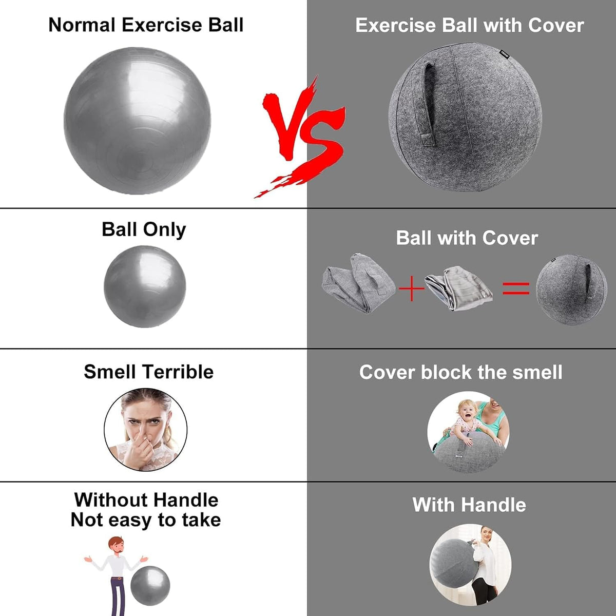TechoFit Protective Fabric Yoga & Fitness Ball Cover 65cm Exercise Ball Cover- Grey