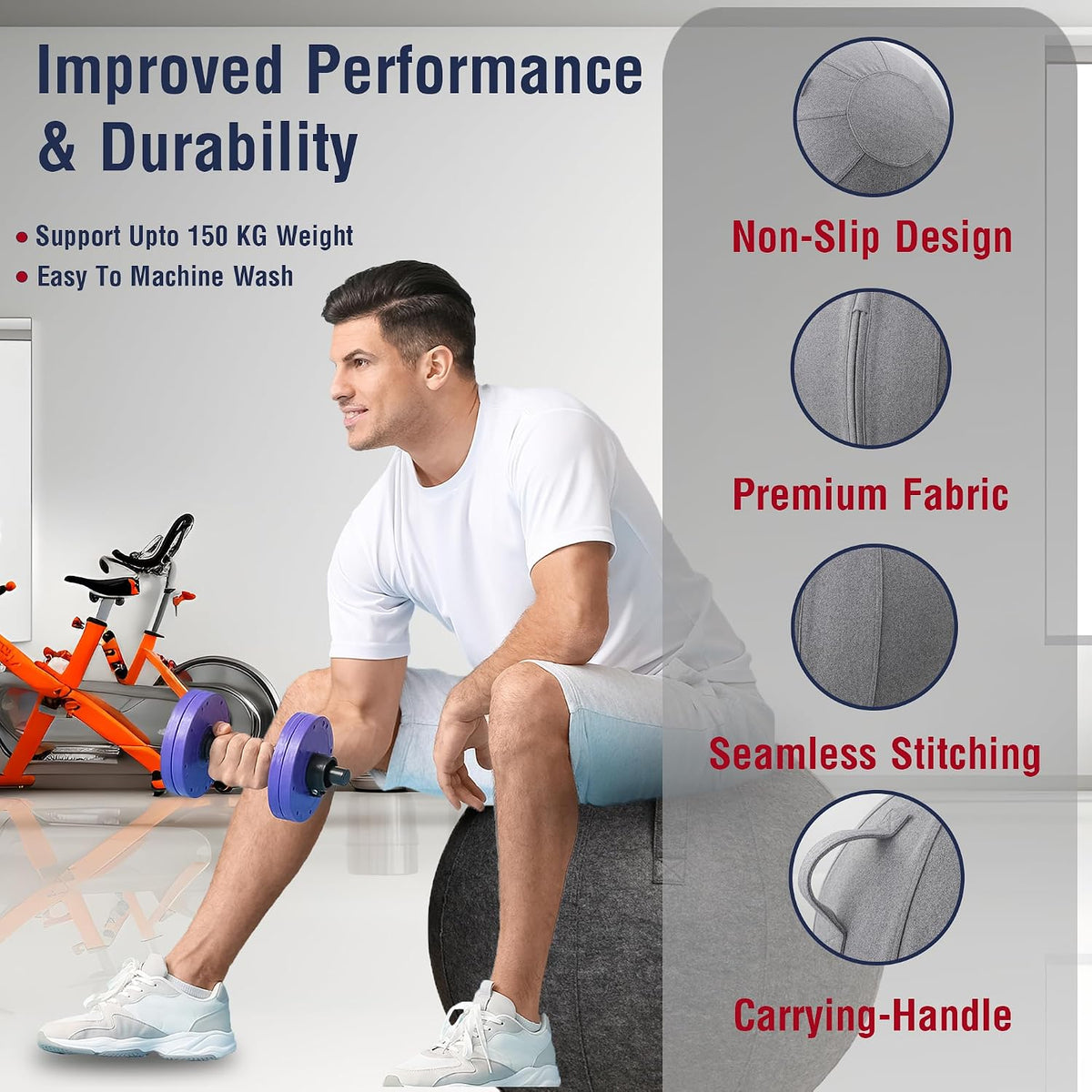 TechoFit Protective Fabric Yoga & Fitness Ball Cover 65cm Exercise Ball Cover- Grey