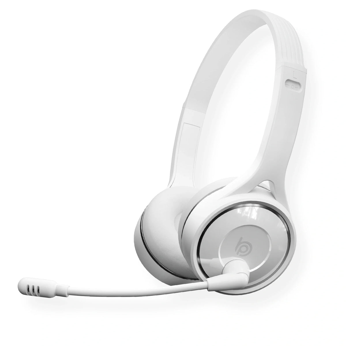 Front view of the BigPassport Pro-Air BP30 Bluetooth wireless headset with noise cancelling microphone in white.