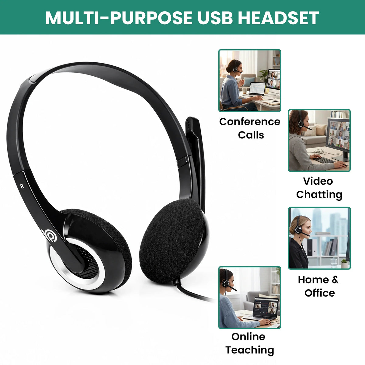 Close-up of the noise cancelling microphone on the BigPassport Pro-Boom 189 USB headset.