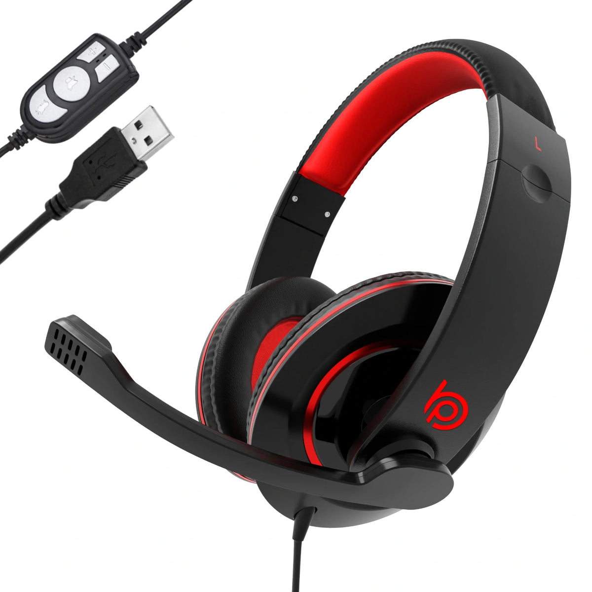 Front view of BigPassport Pro-Boom 722 USB over-ear headset with noise cancelling microphone in black.