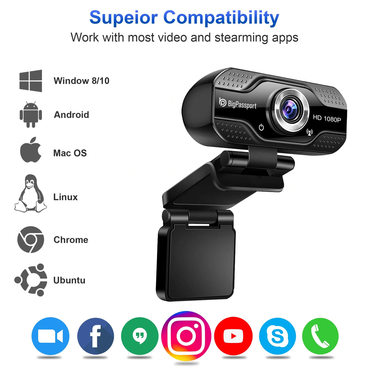 Side view of the BigPassport Pro-Cam HD220 Full HD USB webcam with integrated microphone.