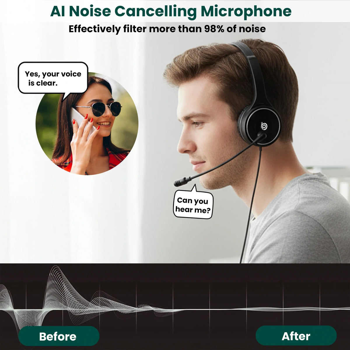 Soft ear cushions on the BigPassport Pro-Tech 630 lightweight USB headset for comfortable all-day use.