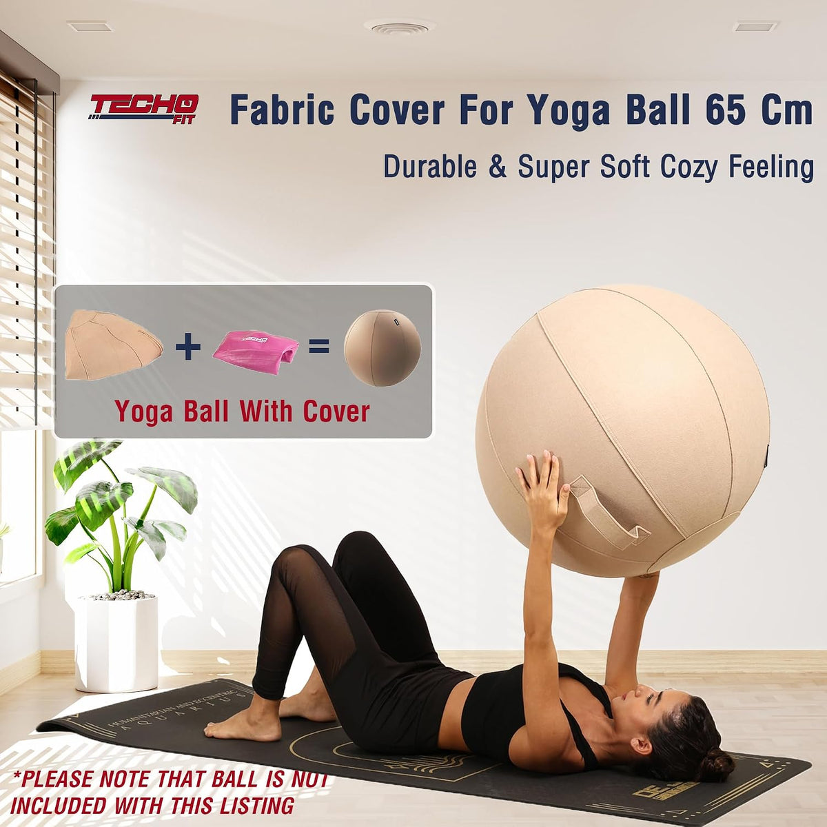 Size guide showing the brown cover fits 65cm exercise balls