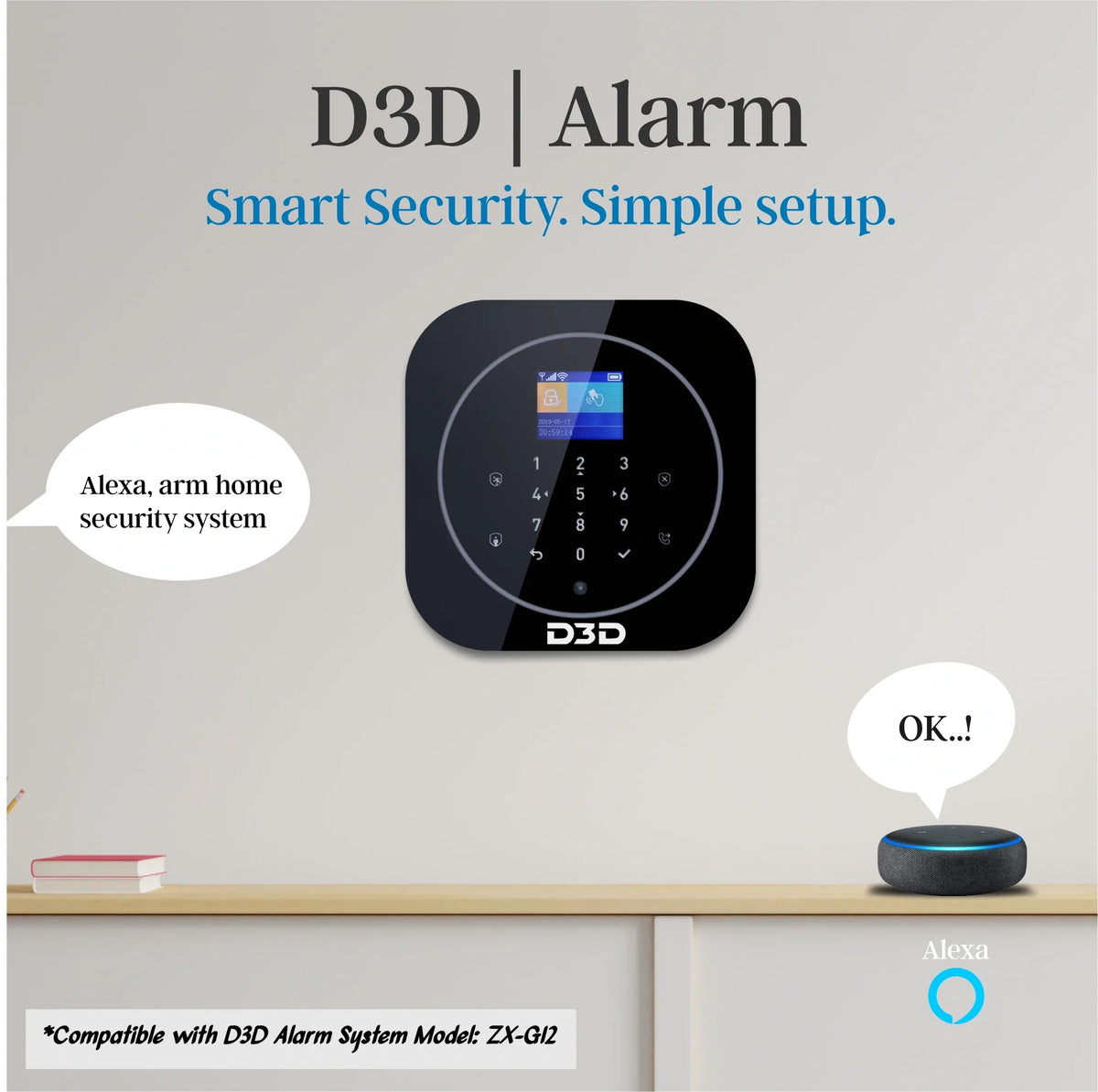 D3D wireless burglar alarm kit with motion detection, door monitoring, and smartphone app support