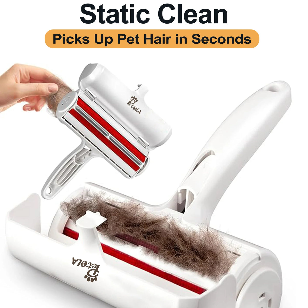 Petola reusable pet hair cleaning roller in red for sofas, car seats, cushions, and upholstery