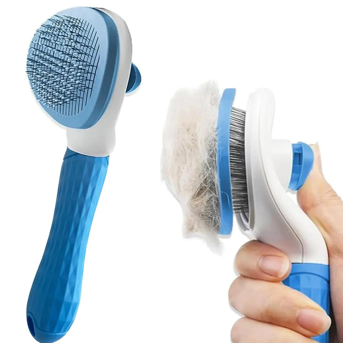 Petola self-cleaning dog and cat hair brush in blue for grooming, shedding, deshedding, and gentle massage