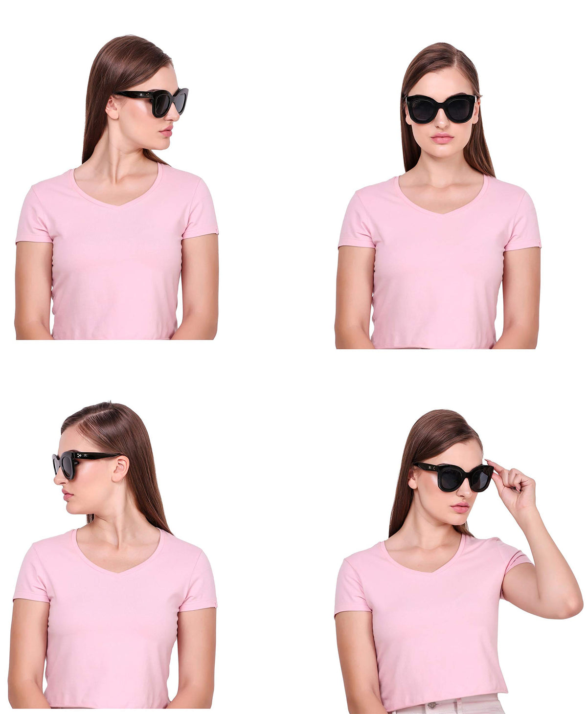 Detailed view of ROZIOR women's sunglasses highlighting the elegant black frame and black lenses