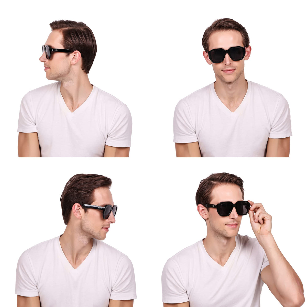 Detailed view of ROZIOR polarized sunglasses showcasing the durable black frame and black UV400 lenses