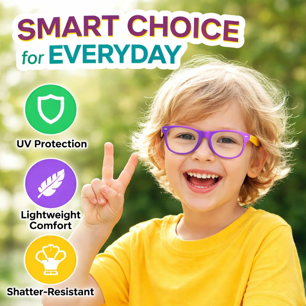 ROZIOR blue light blocking glasses for kids helping reduce digital eye strain during online classes and study sessions.