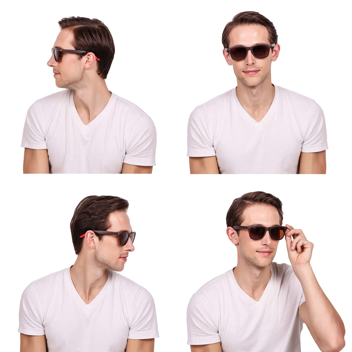 Detailed view of ROZIOR polarized sunglasses showcasing brown frame finish and brown UV400 lenses
