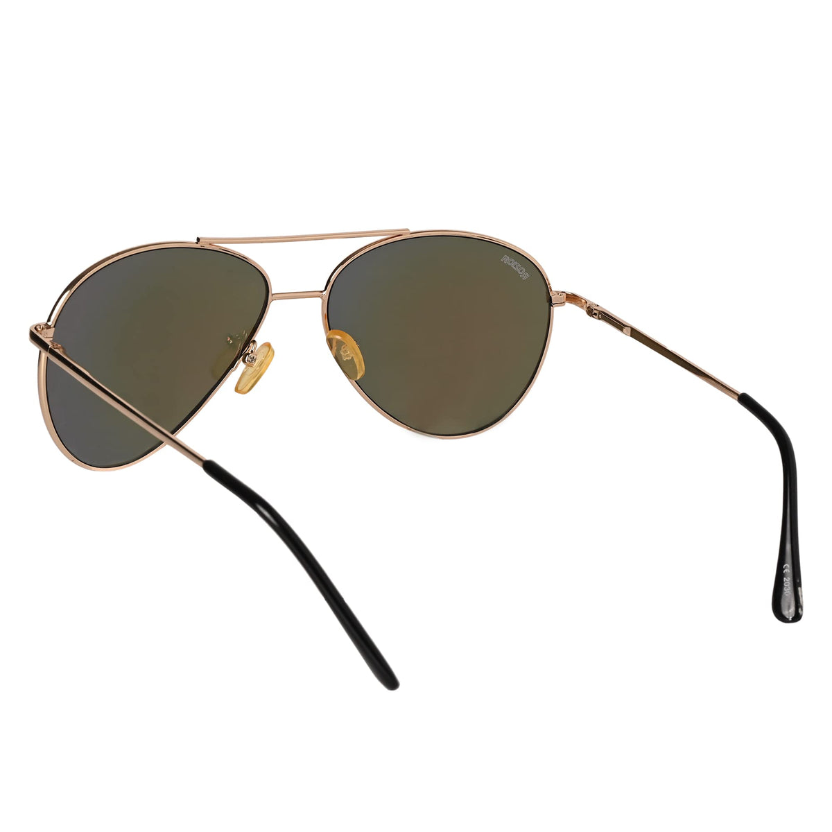 Close-up of ROZIOR gold UV400 lenses with elegant gold frame showcasing premium craftsmanship