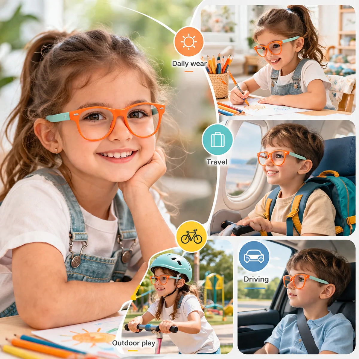 Lightweight ROZIOR kids computer glasses offering blue light protection for extended screen time.