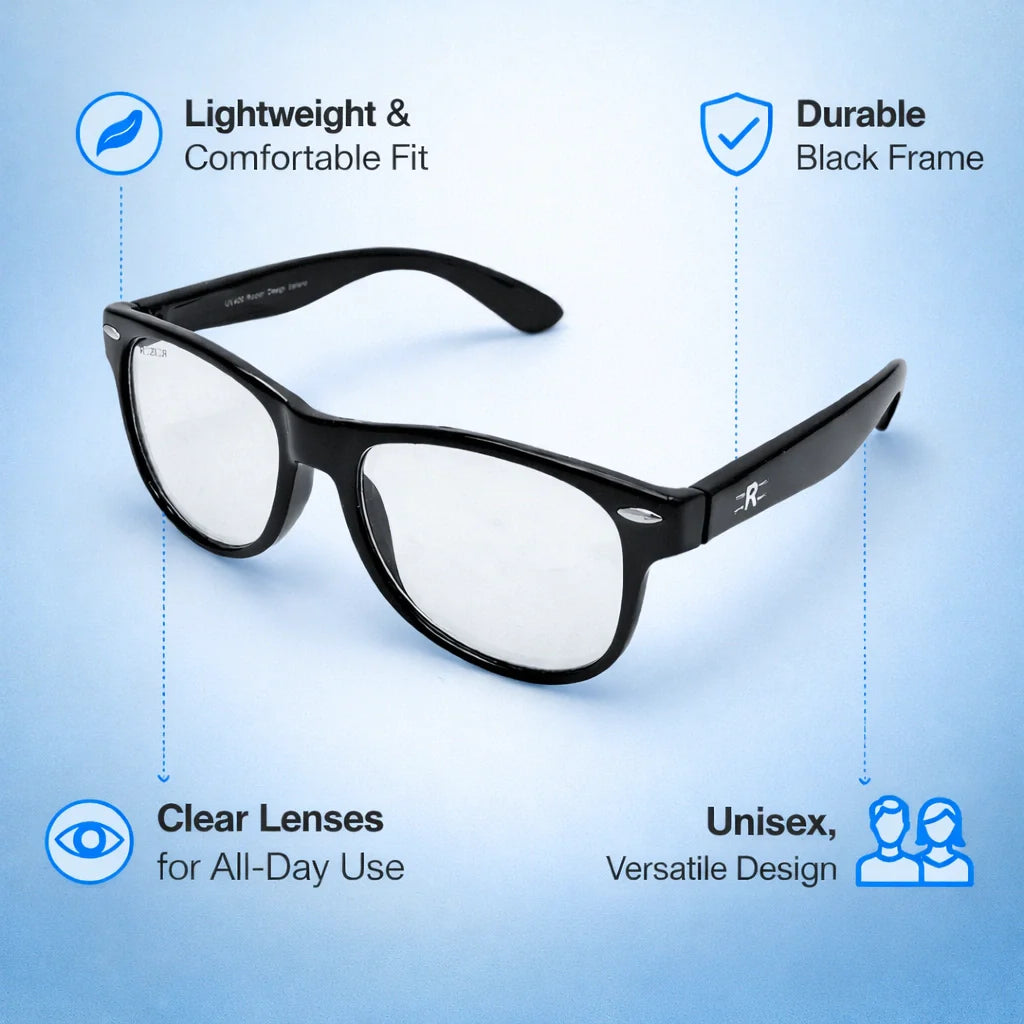 Zero power blue light blocking glasses for kids suitable for computers, laptops, tablets, mobile phones and TV.