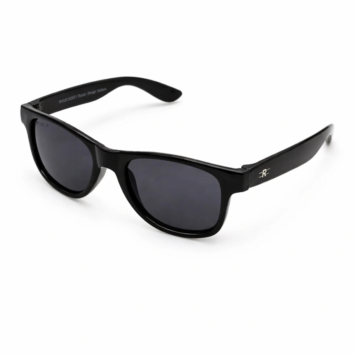 Front view of ROZIOR kids non-polarized sunglasses with smoke frame, smoke lens and UV400 protection