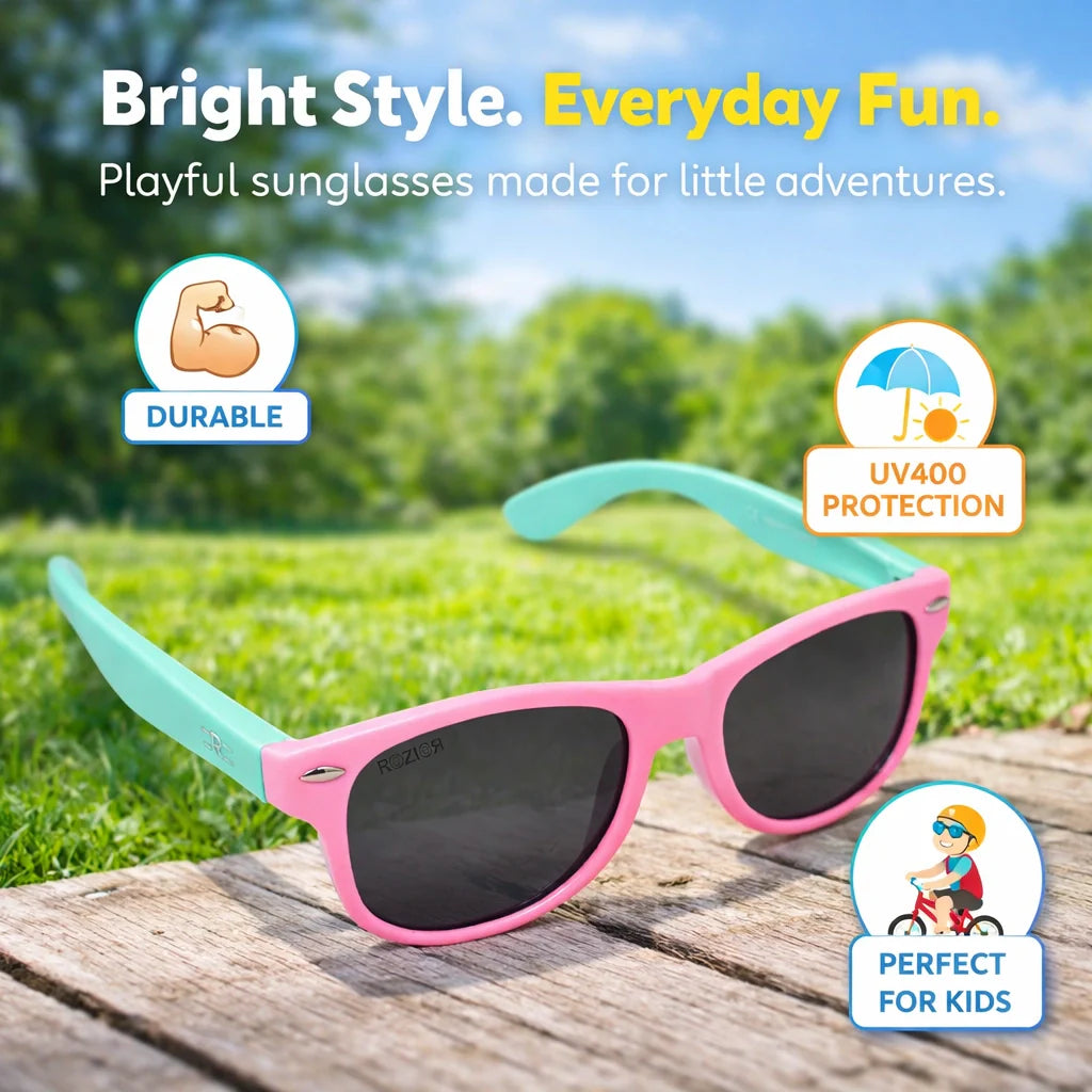 ROZIOR lightweight UV400 sunglasses for girls and boys offering reliable eye protection during outdoor activities.