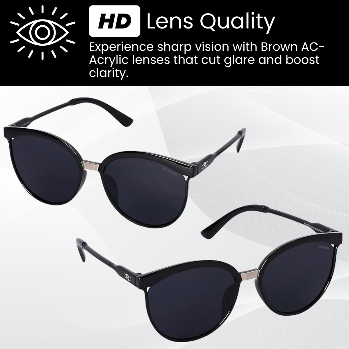 ROZIOR lightweight cat eye sunglasses for women with UV400 HD lenses for driving and travel