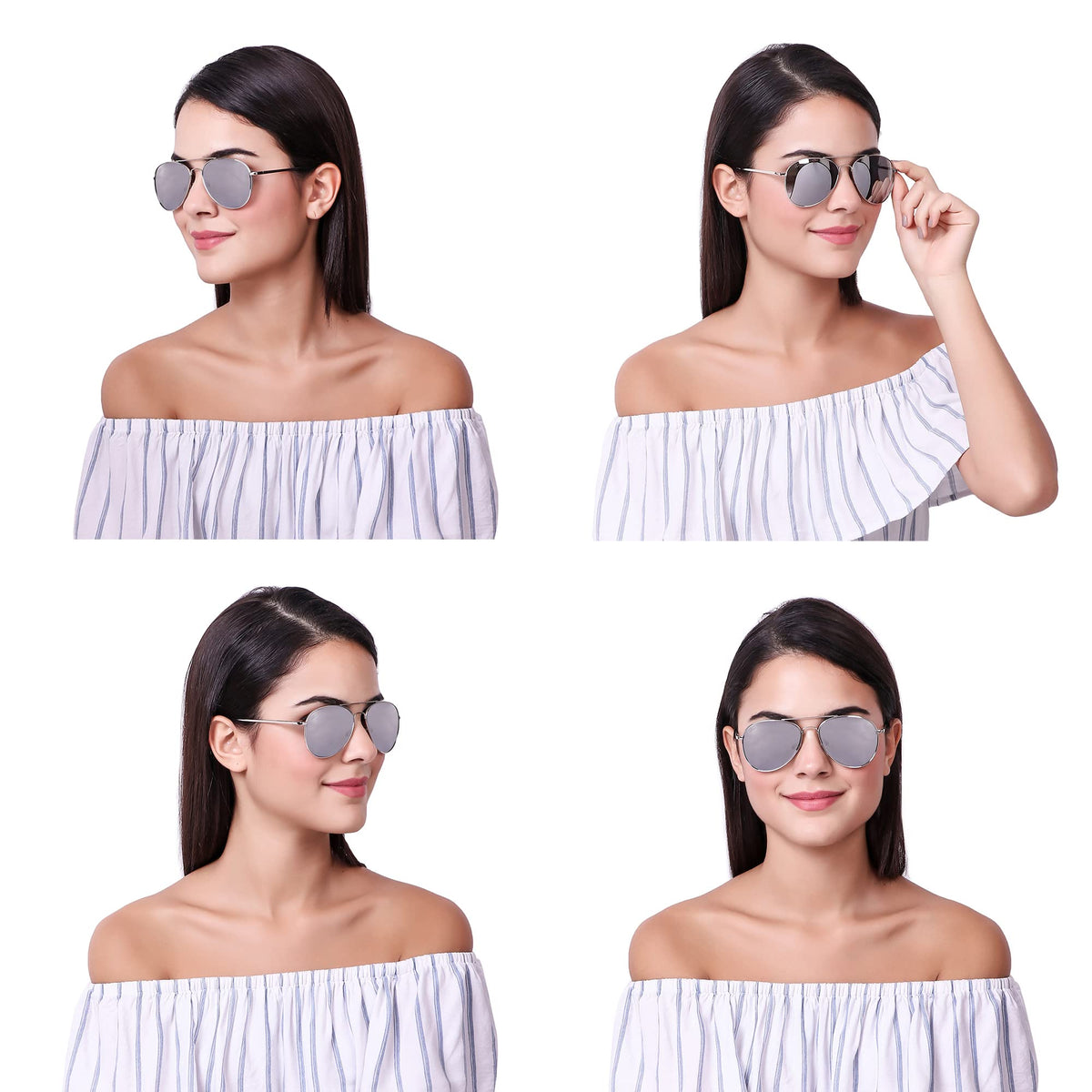 Premium ROZIOR aviator sunglasses with silver metal frame and silver mirror UV protection lenses