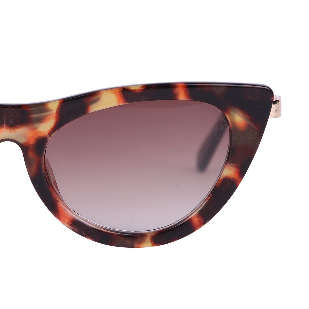 Side profile of ROZIOR women's UV400 sunglasses with lightweight tortoise frame and brown lenses
