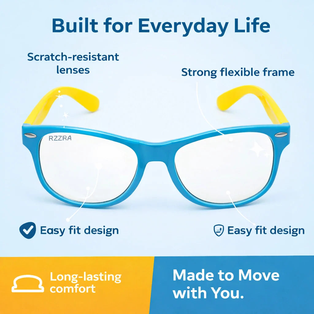 ROZIOR UV400 kids sunglasses with lightweight blue and yellow frame for boys and girls aged 4–12