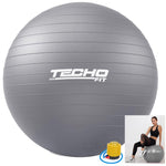 TechoFit 75cm Anti-Burst Yoga Ball | Swiss Exercise Ball for Fitness, Pregnancy, Core Training & Balance – Grey