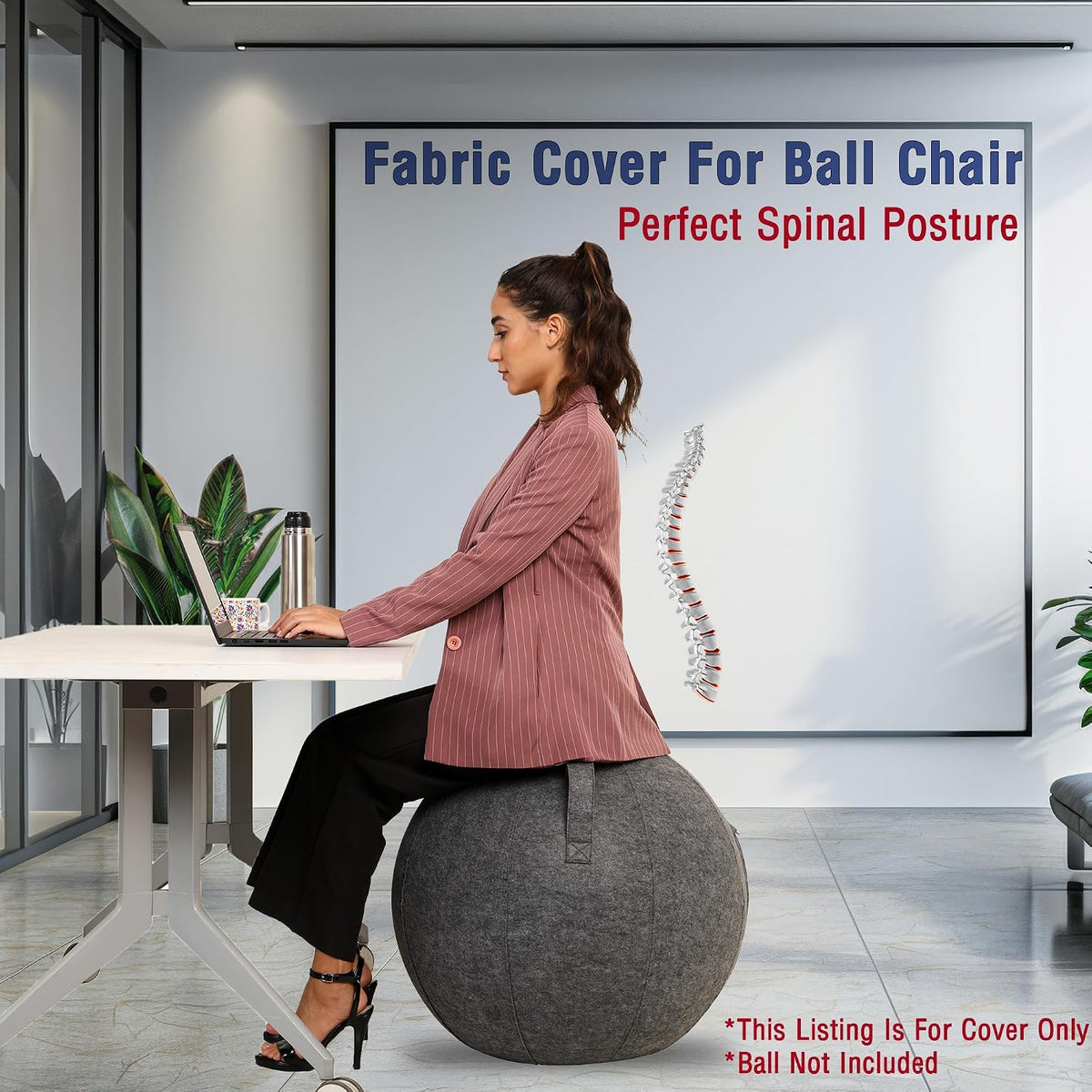 TechoFit Protective Fabric Yoga & Fitness Ball Cover 65cm Exercise Ball Cover- Grey