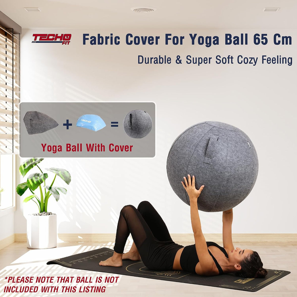 TechoFit Protective Fabric Yoga & Fitness Ball Cover 65cm Exercise Ball Cover- Grey