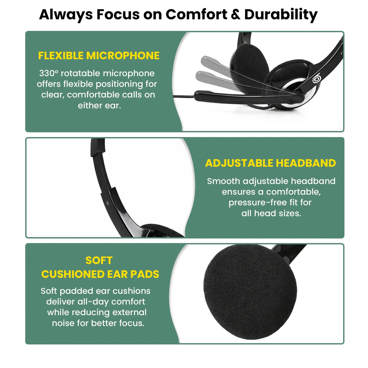Adjustable headband of the BigPassport Pro-Boom 189 USB over-ear headset for a secure and comfortable fit.