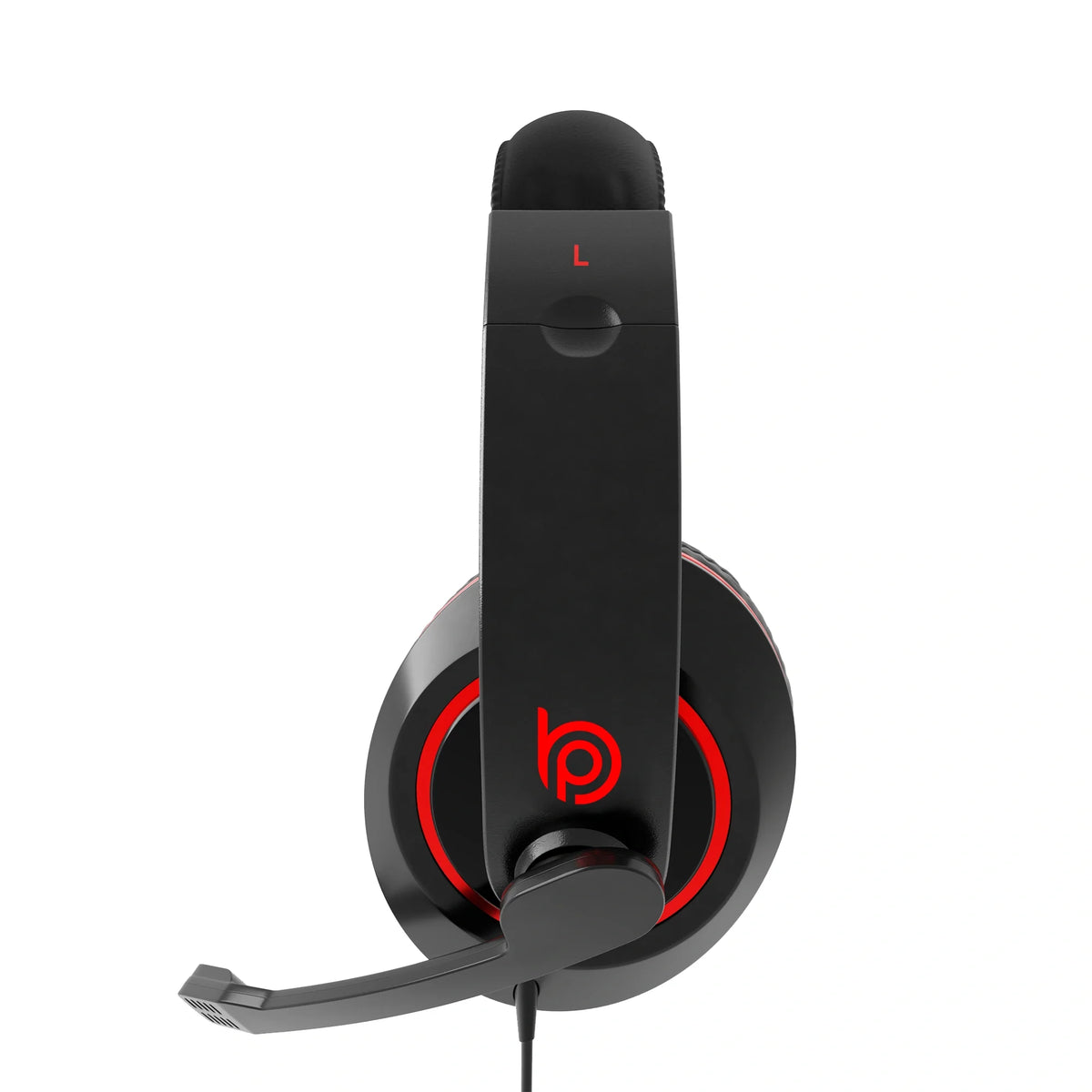 Side profile of BigPassport Pro-Boom 722 USB over-ear headset with adjustable headband and noise cancelling mic.