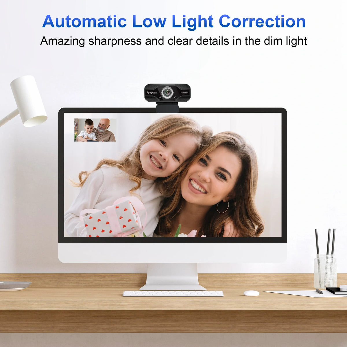 Built-in microphone on the BigPassport Pro-Cam HD220 USB webcam for clear voice capture.