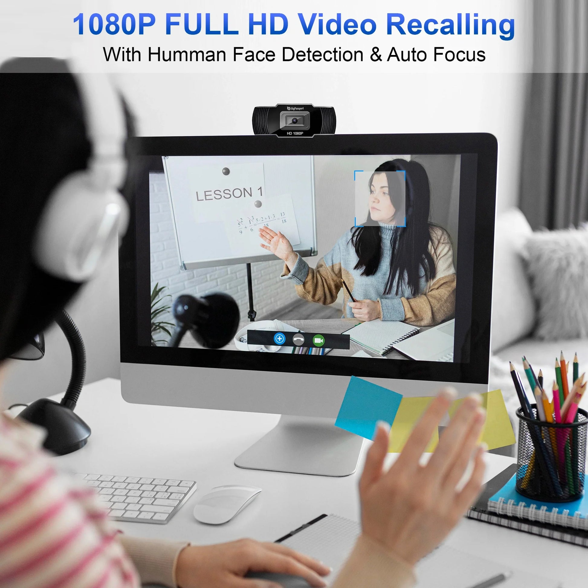 Close-up of the Full HD camera lens on the BigPassport Pro-Live N3 USB webcam.