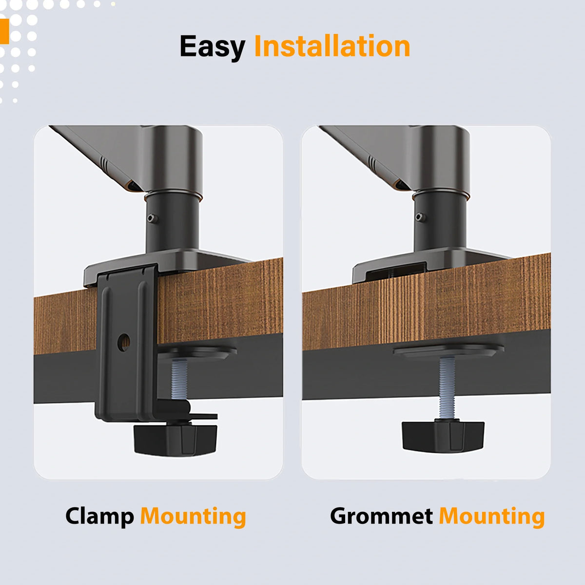 Desk clamp of the BigPassport Pro-Mount 402 gas spring monitor arm for stable mounting.