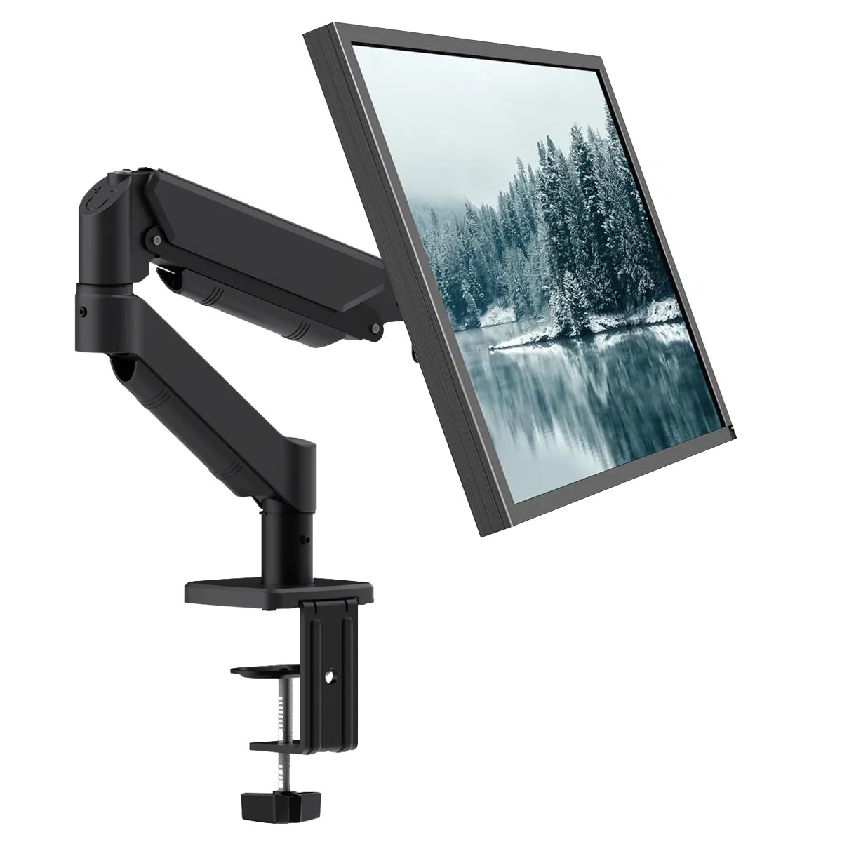 Front view of the BigPassport Pro-Mount 402 gas spring monitor arm for 13–32 inch monitors.