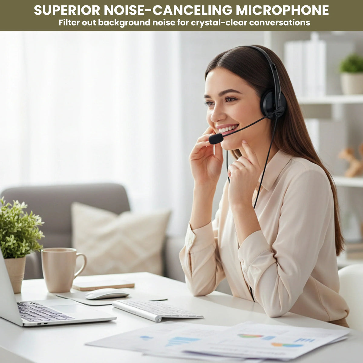 USB plug of BigPassport Pro-Tech 134 wired headset with plug and play connectivity
