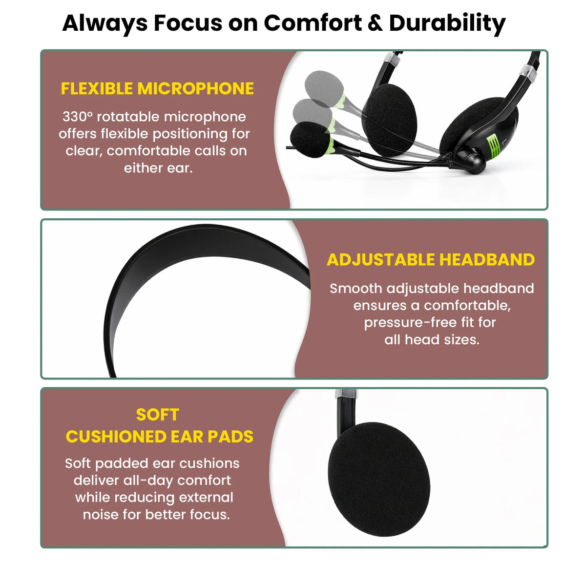 Adjustable headband of BigPassport Pro-Tech 440 wired headset for a comfortable fit