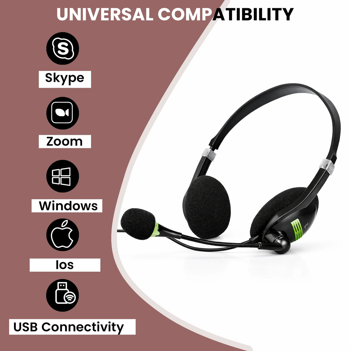 Side view of BigPassport Pro-Tech 440 black USB headset with adjustable headband