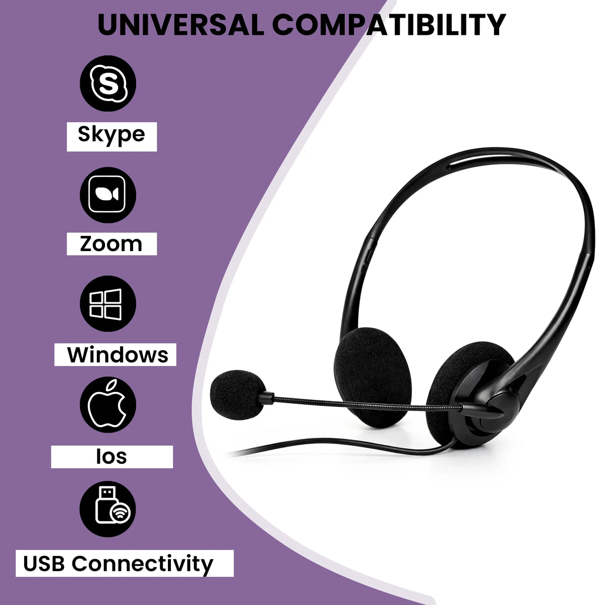 Front view of BigPassport Pro-Tech 491 USB wired headset with adjustable microphone
