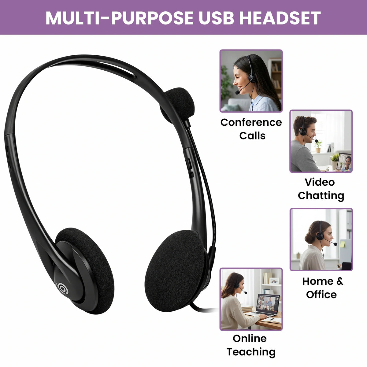 Side profile of BigPassport Pro-Tech 491 black USB headset for office and call center use