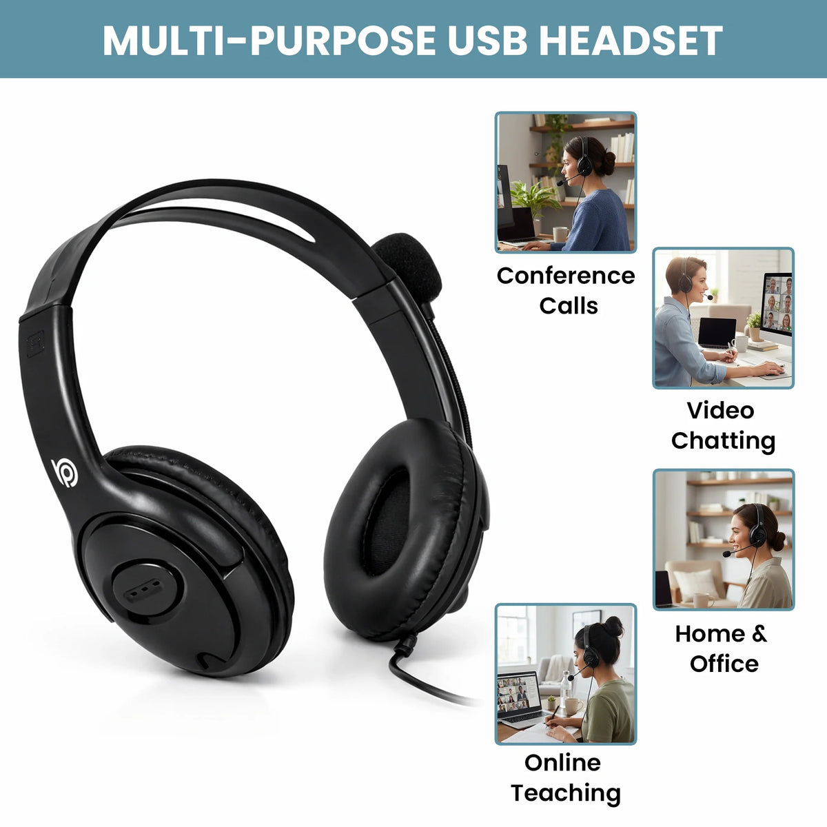 Close-up of the noise cancelling microphone on the BigPassport Pro-Tech 493 USB wired headset.