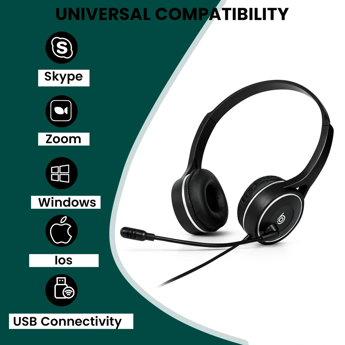 Side view of the BigPassport Pro-Tech 630 lightweight USB headset with adjustable noise cancelling microphone.