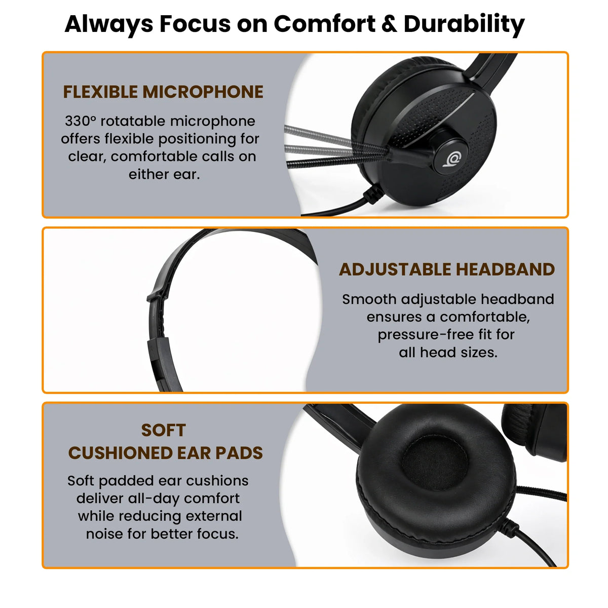 BigPassport Pro-Tech 650 lightweight USB headset designed for office work, customer support and business communication.