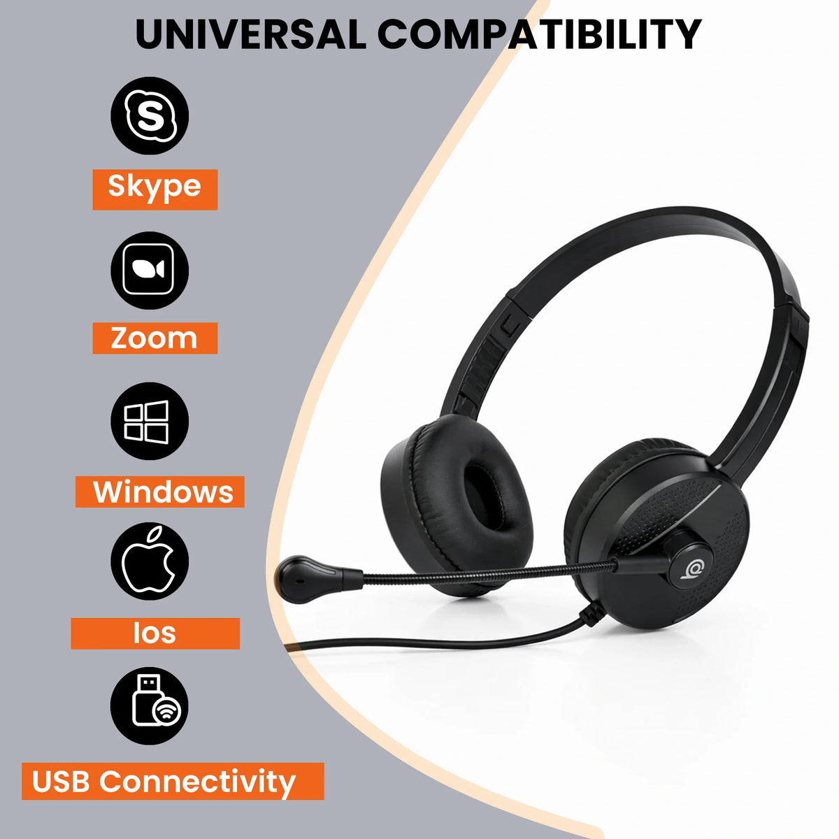 Side view of the BigPassport Pro-Tech 650 lightweight USB headset with adjustable noise cancelling microphone.