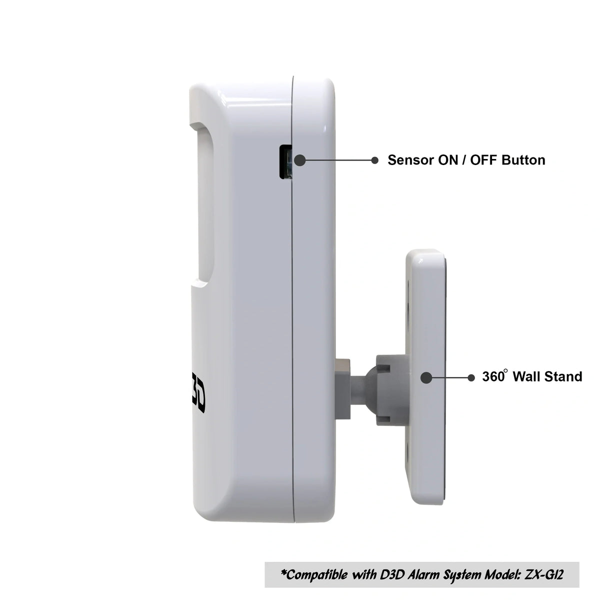 Front view of D3D 433MHz PIR wireless motion sensor for home security alarm systems