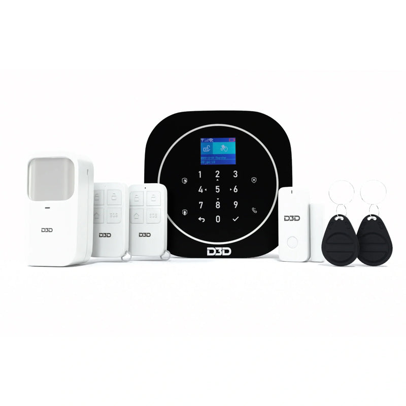 D3D Smart Home Security System | Wireless WiFi & GSM Alarm Kit with Motion Sensor, Door Sensor & Intruder Protection | ZX-G12 Black