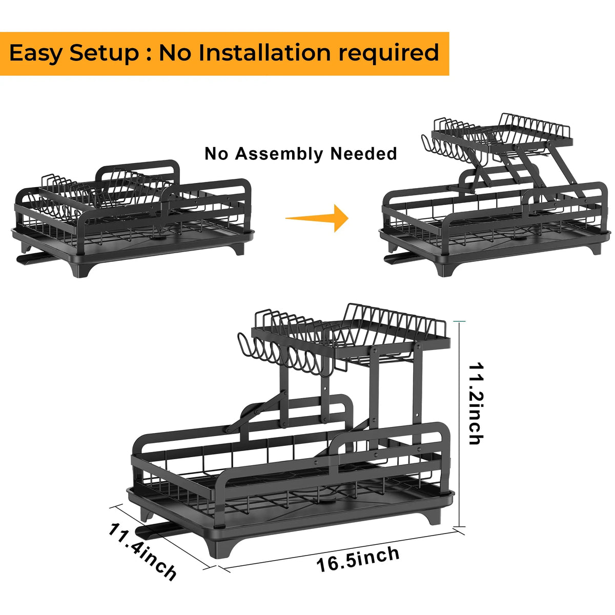 Hello Home 2-tier dish drying rack featuring a removable drip tray and rust-resistant stainless steel design.