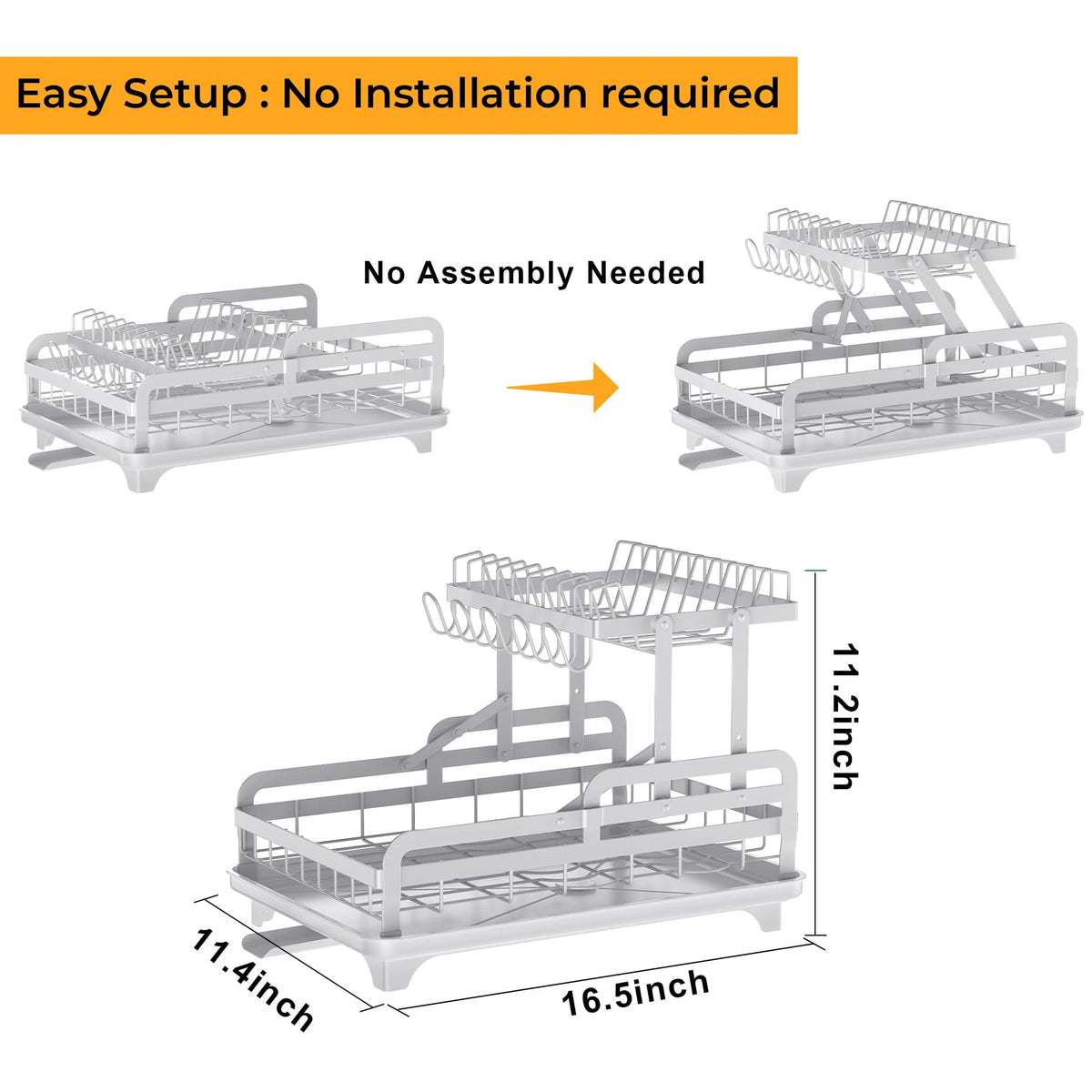Hello Home 2-tier dish drying rack featuring a removable drip tray and rust-resistant stainless steel design.