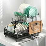 Hello Home 2-Tier Stainless Steel Dish Drying Rack with Drip Tray for Kitchen Counter Black