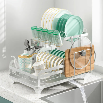 Hello Home 2-Tier Stainless Steel Dish Drying Rack with Drip Tray for Kitchen Counter