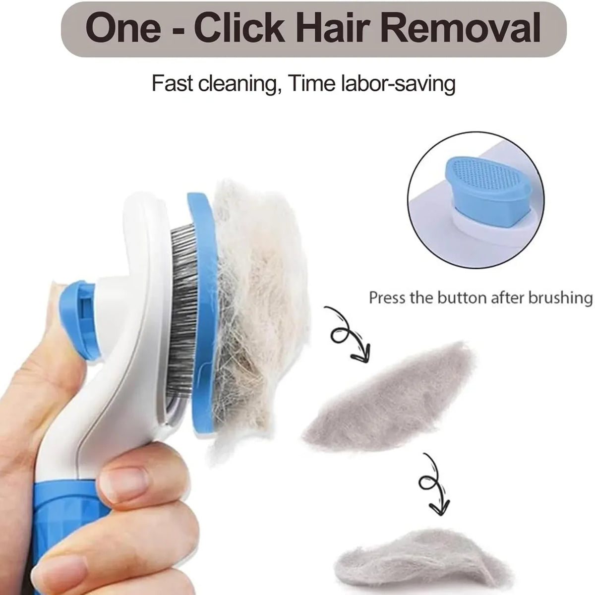 Petola self-cleaning deshedding brush in blue for removing loose hair from dogs and cats