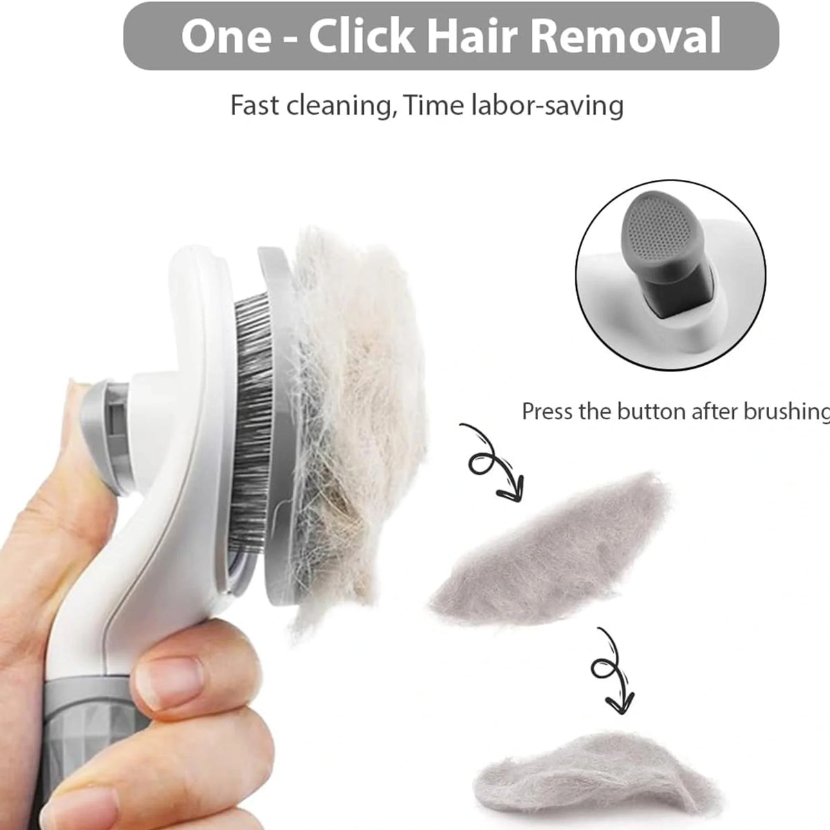 Petola self-cleaning deshedding brush in grey for removing loose hair from dogs and cats